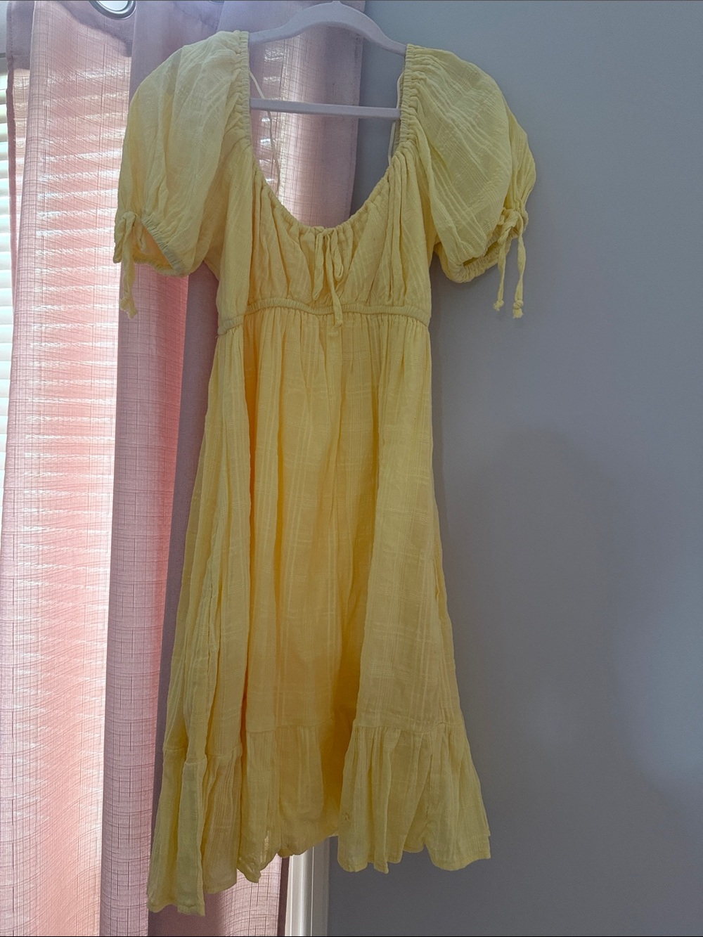 Yellow Mini Dress with Puff Sleeves